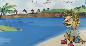 Boy sitting by the ocean